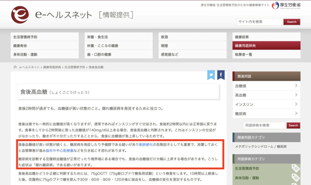 食後高血糖 | e-ヘルスネット(厚生労働省)